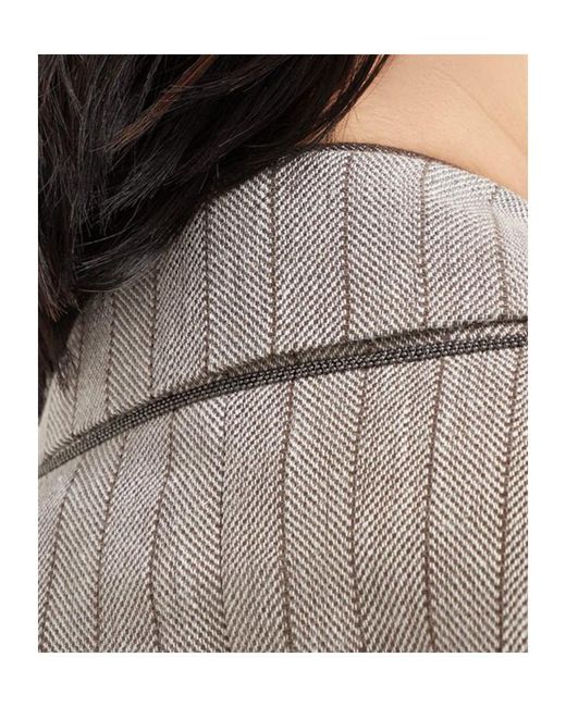 Brunello Cucinelli Gray Single-Breasted Pinstriped Blazer