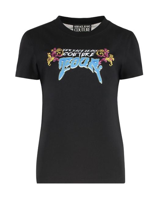 Versace Jeans Black Couture Logo Printed Crewneck T-Shirt