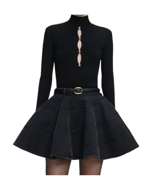 Self-Portrait Black Keyhole Knit Top