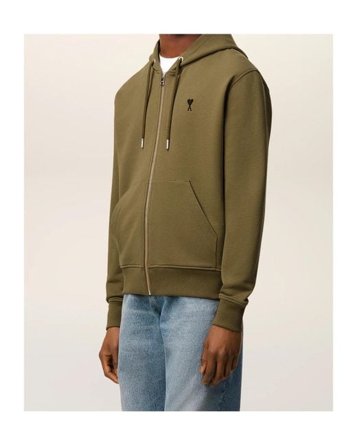AMI Green Zip-Up Heart Logo Hoodie for men