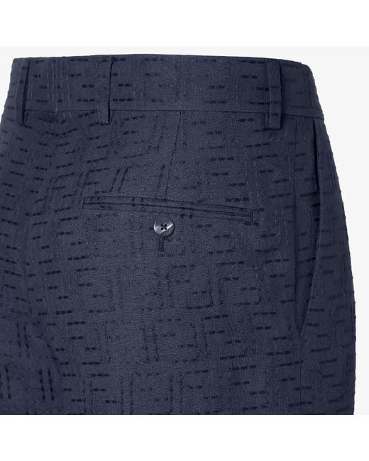 Fendi Blue Linen Ff Jacquard Shorts for men