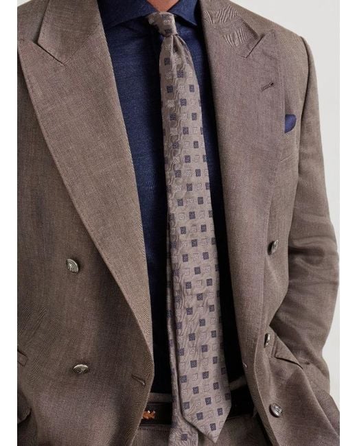 Brunello Cucinelli White Squares Pattern Silk Tie for men