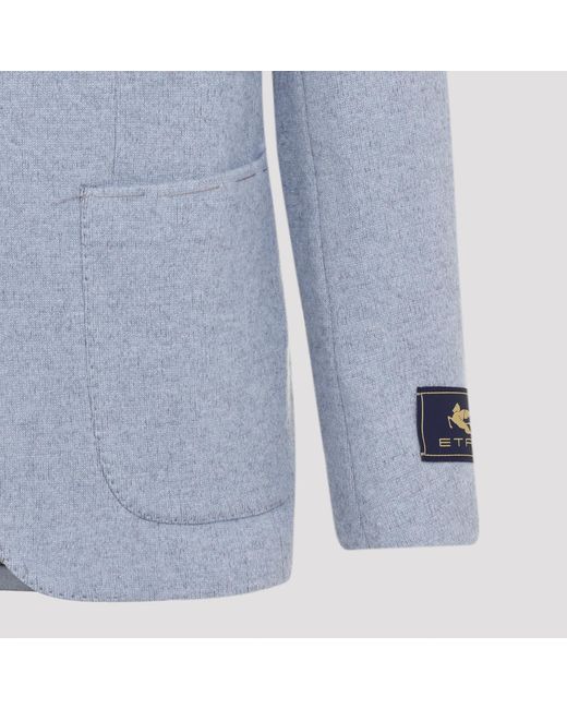 Etro Blue Logo Patch Single-Breasted Blazer for men