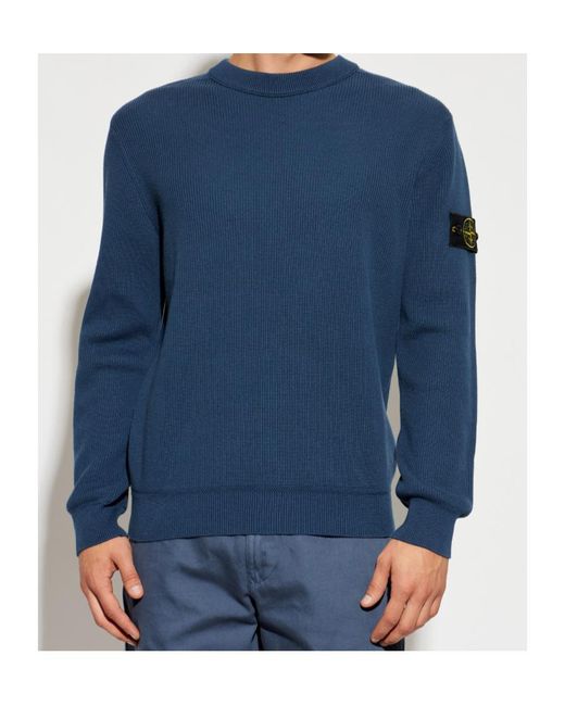 Stone Island Blue Long Sleeve Logo Patch Sweatshirt for men
