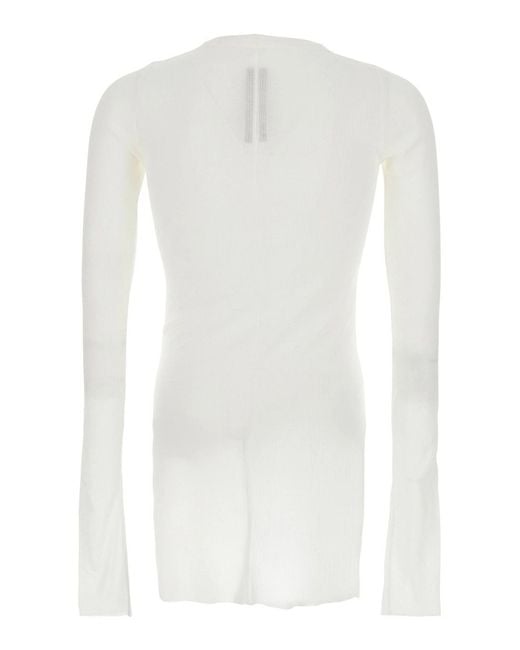 Rick Owens White Crewneck Long-Sleeved T-Shirt for men