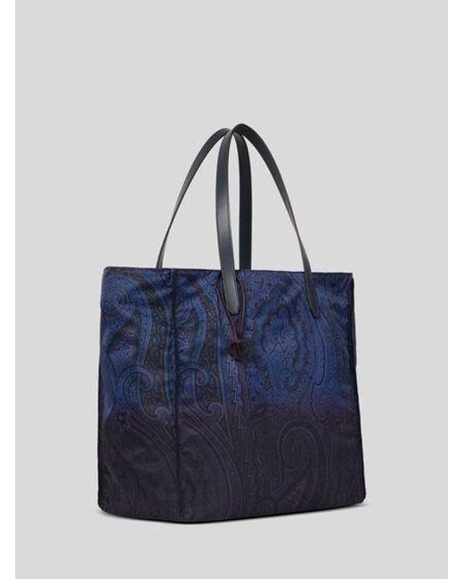 Etro Blue Unfold Me Nylon Tote Bag With Degradé Arnica Motif