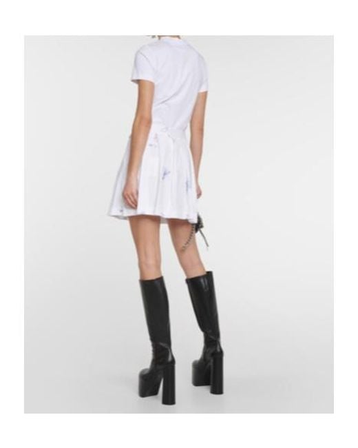 Vetements White Printed Pleated Cotton Miniskirt