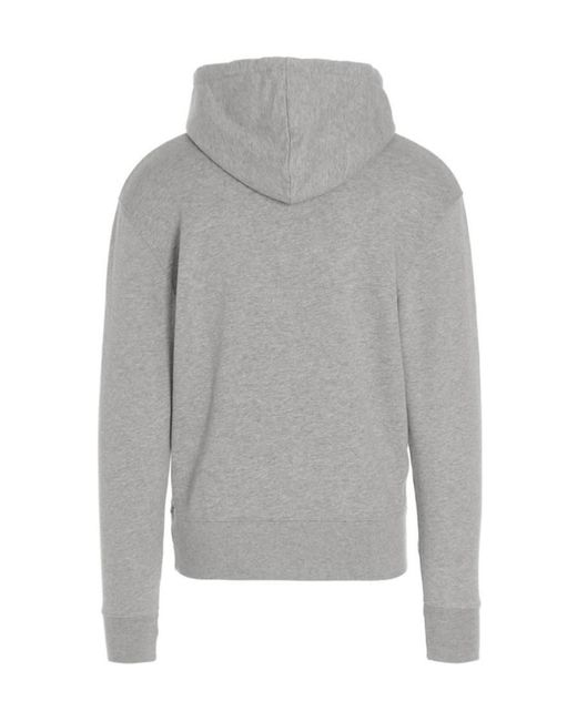 Maison Kitsuné Gray Fox-Embroidered Cotton Hoodie for men