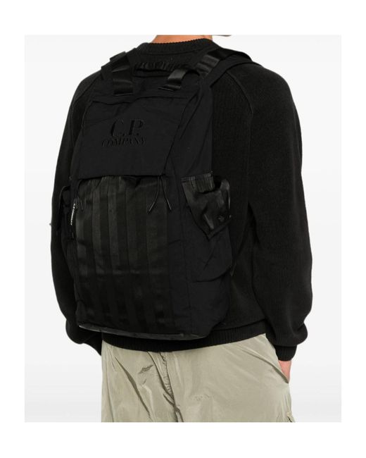 C P Company Black Logo-Embroidered Multi-Pocket Backpack for men
