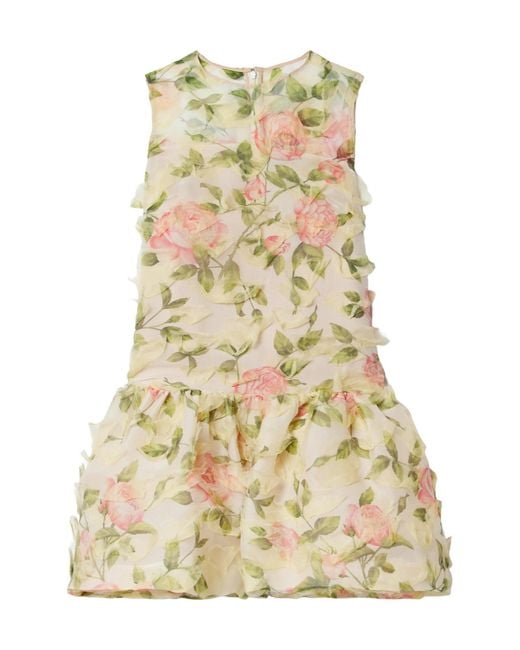 Oscar de la Renta Natural Tiered Floral Print Mini Dress