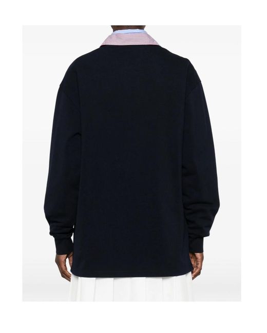 Miu Miu Black Logo-Embroidered Long-Sleeved Polo Shirt
