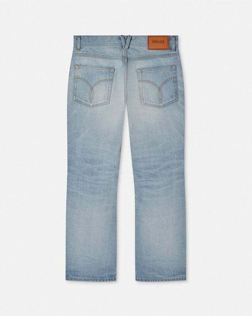 Versace Blue Logo-Patch Cropped Jeans