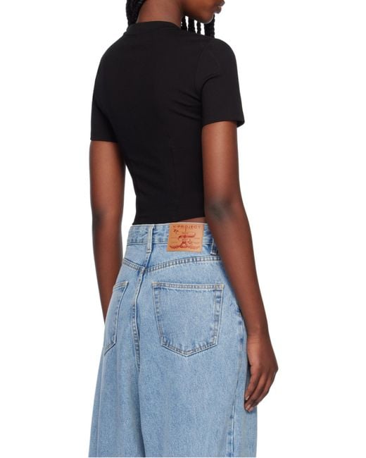 Area Black Embellished Short-Sleeved Bustier Style Top