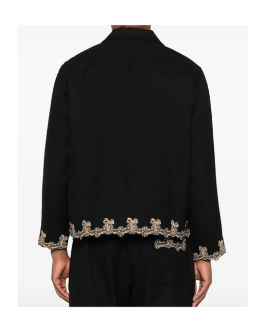 Bode Black Embroidered-Pocket Wool Overshirt for men