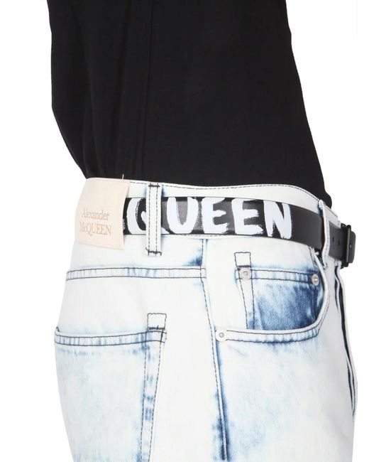 McQueen White Logo Printed Buckle Belt for men