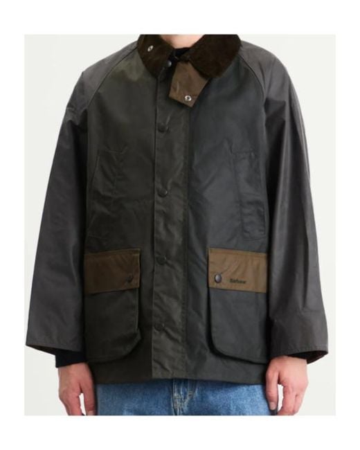 Barbour Gray Patchwork Os Bdl Buttoned Wax Jacket for men