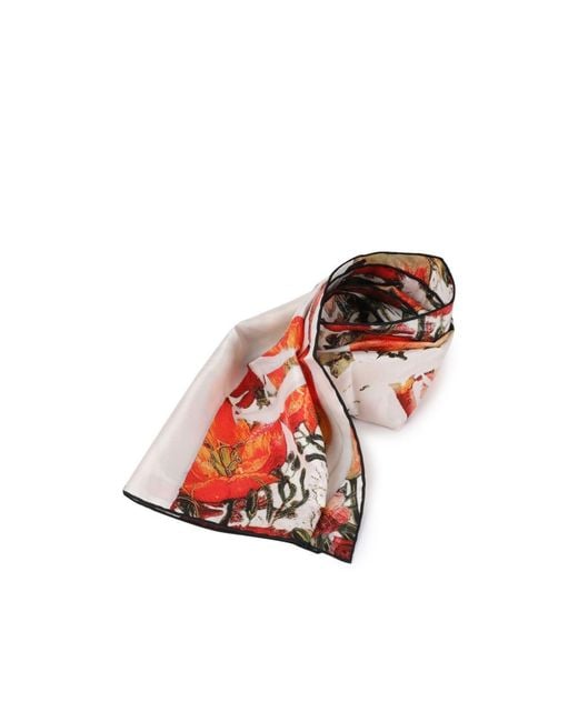 McQueen Red Floral Skull Scarf