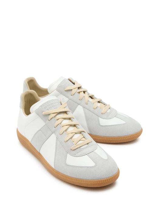 Maison Margiela White Replica Panelled Leather Sneakers for men