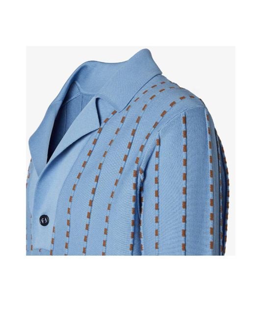 Fendi Blue Long Sleeved V-Neck Knitted Jumper for men