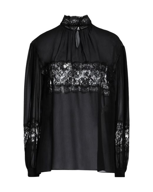 Dolce & Gabbana Black Solid Color Stand Collar Long Sleeve Top