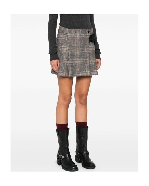Pinko Gray Checked Wrapped Mini Skirt