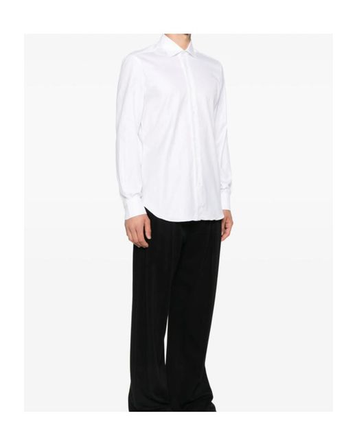 Mazzarelli White Lapel Long Sleeve Shirt for men