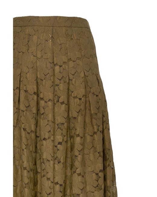 Max Mara Green Flower Lace On A Tulle Base Midi Skirt