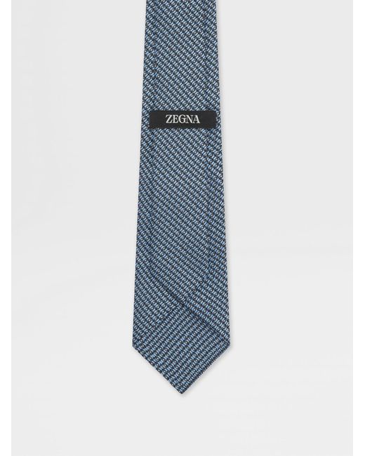 Zegna Blue Geometric-Patterned Jacquard Tie for men