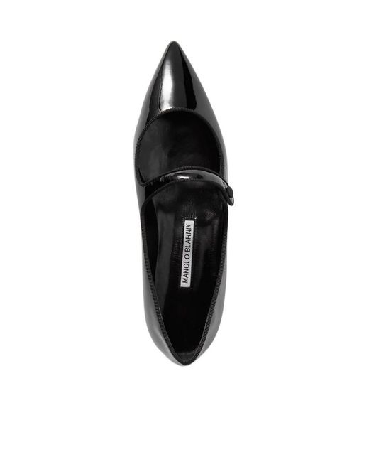 Manolo Blahnik Black Campari Grosgrain-Trimmed Patent-Leather Ballet Flats