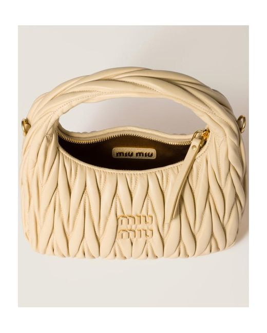 Miu Miu Natural Wander Matelassé Nappa Leather Hobo Bag