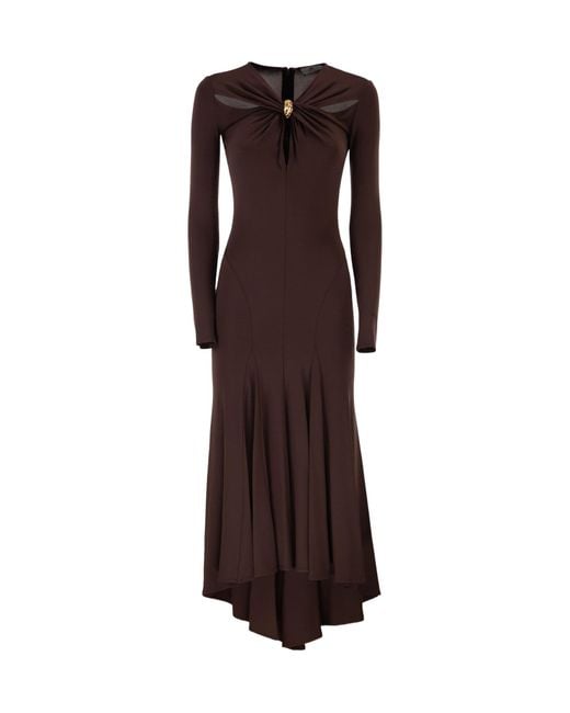 Elisabetta Franchi Brown Embellished Jersey Dress