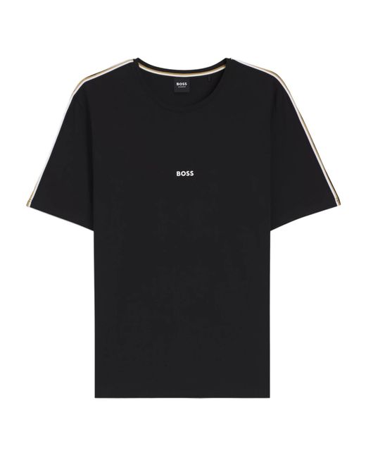 Boss Black Stretch-Cotton Pyjama Top With Signature-Stripe Tape for men