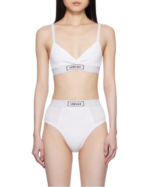 Versace White Logo-Patch V-Neck Bra
