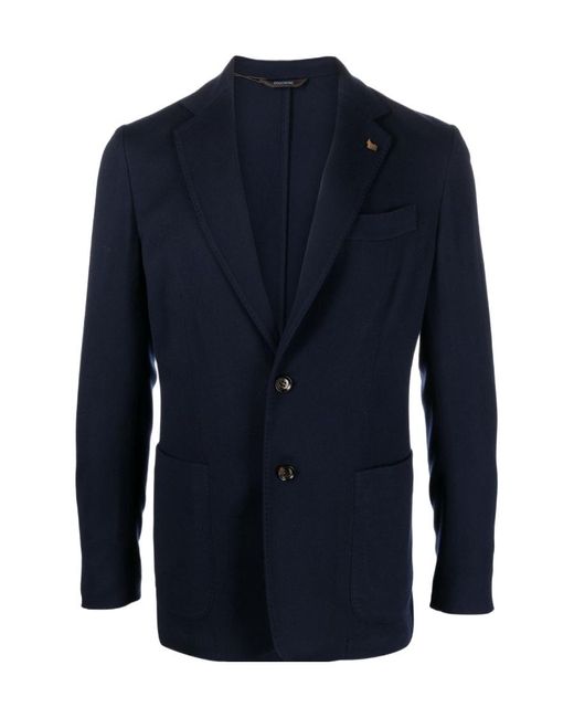 Colombo Blue Single-Breasted Wool Blazer for men