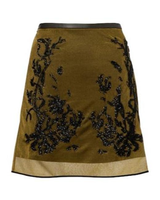 JACQUES WEI Green Beaded Floral Miniskirt
