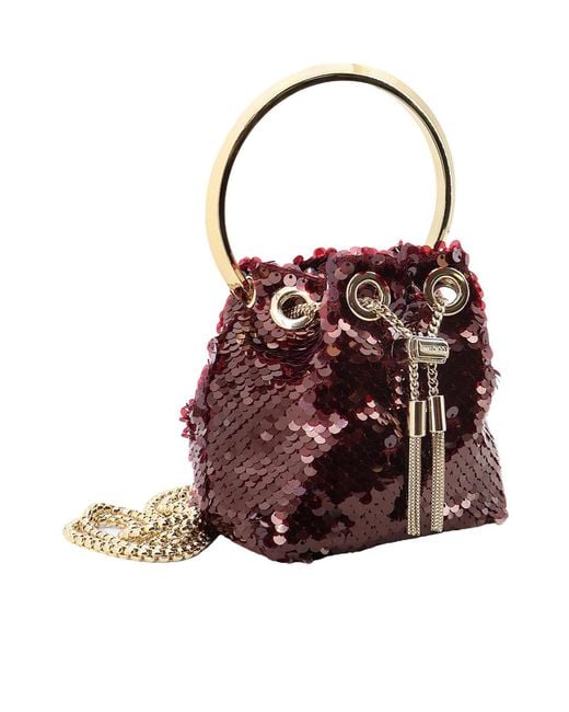 Jimmy Choo Red Sequin-Embellished Drawstring Bucket Bag