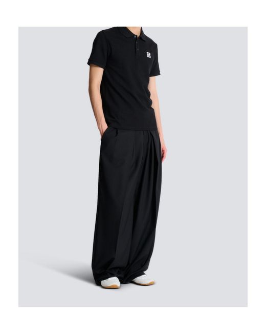 Balmain Black Embroidered Cotton Polo for men
