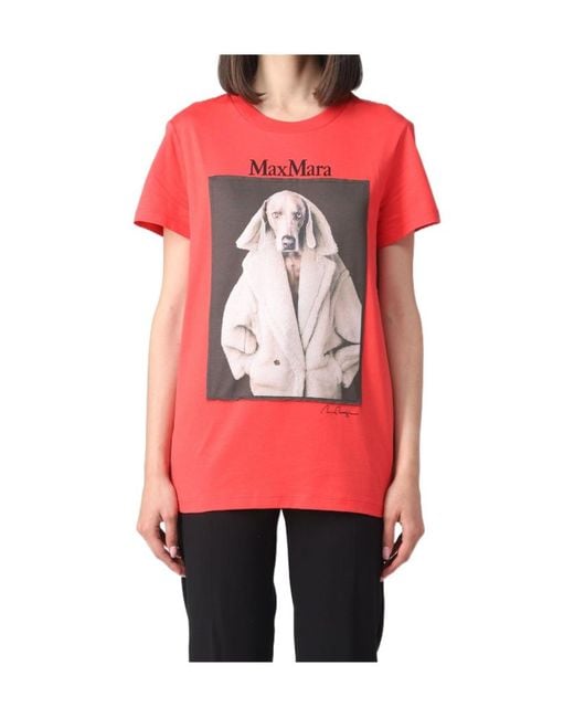 Max Mara Red T-Shirt With Round Neck And Short Sleeves