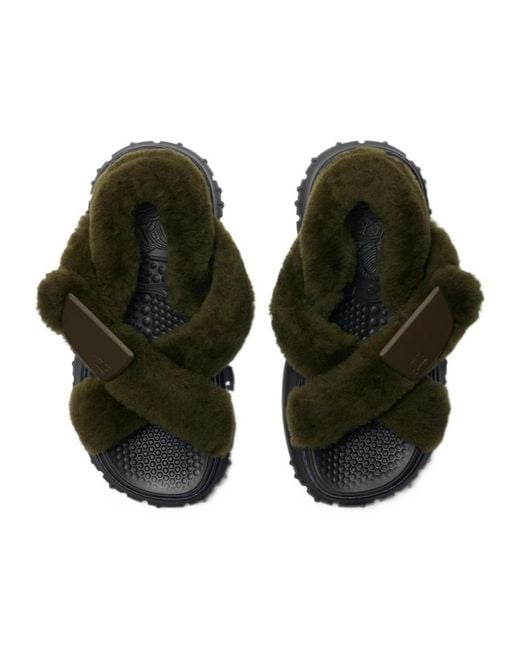 Burberry Green Shearling Pebble Sandals