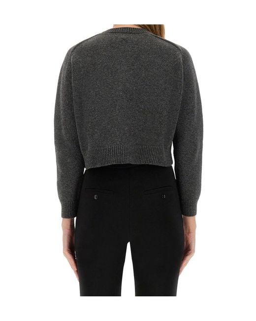 Patou Black Pato Cropped Button-Up Knit Cardigan