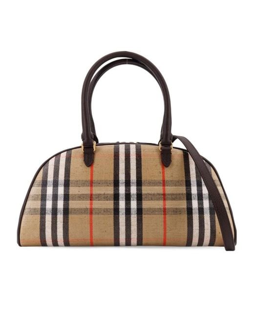 Burberry Brown Logo Patch Checked Tote Bag