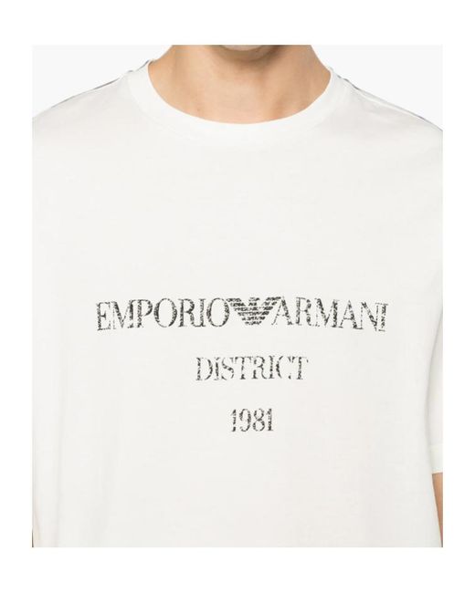 Emporio Armani White Logo-Print Crew-Neck T-Shirt for men