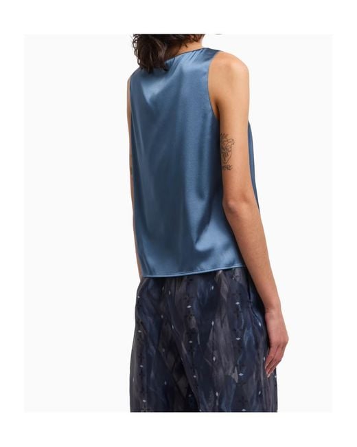 Emporio Armani Blue Silk Satin V-Neck Top