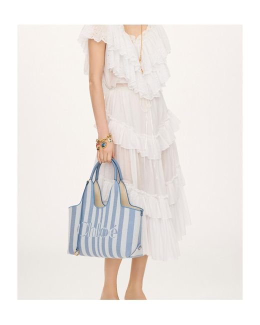 Chloé Blue Chloé Stripy East-West Tote Bag
