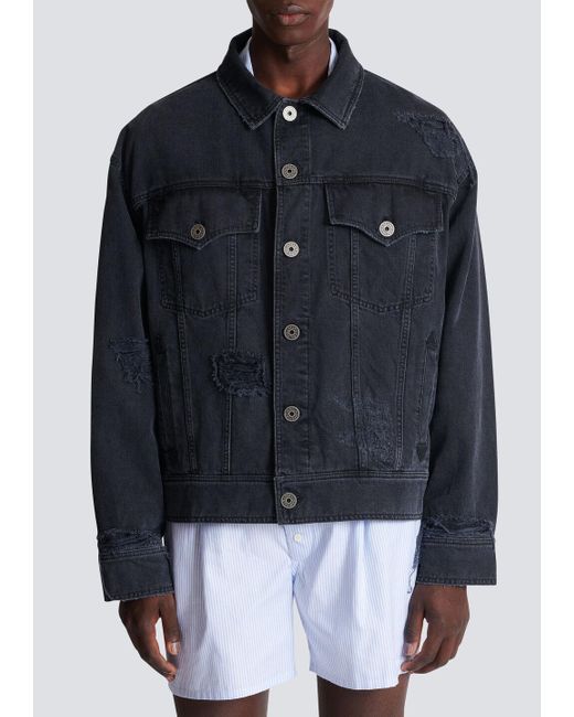 Balmain Blue Distressed Denim Jacket for men