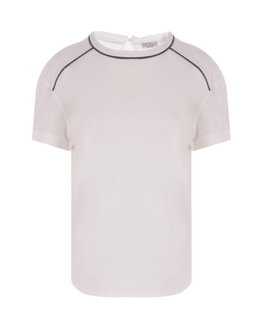 Brunello Cucinelli White Monili Embroidered Crewneck T-Shirt