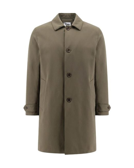 Aspesi Green Single-Breasted Long-Sleeved Coat for men
