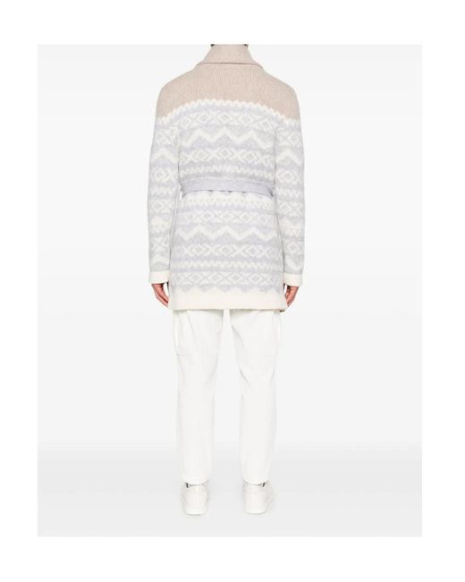 Eleventy White Patterned-Jacquard Belted Cardigan for men