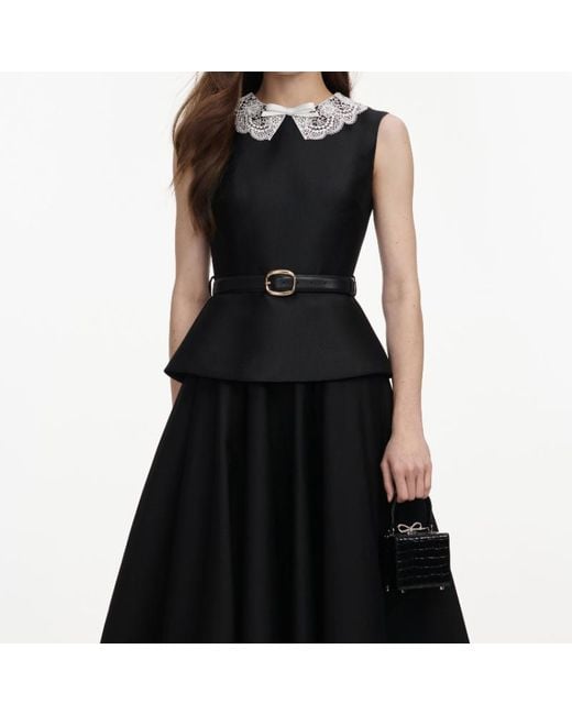 Self-Portrait Black Taffeta Peplum Midi Dress