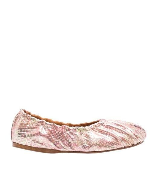 Forte_forte Pink Laminated Snake-Print Ballet Flats